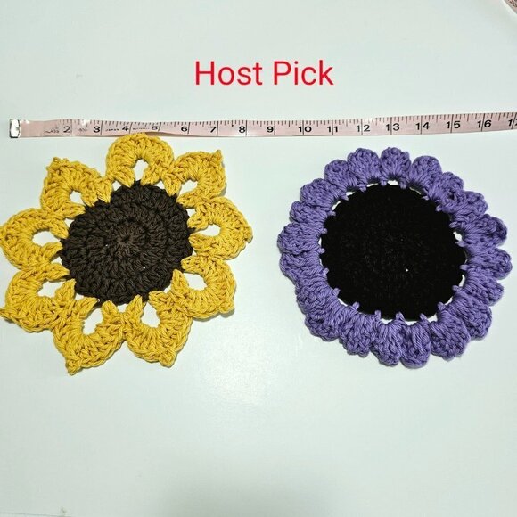 Two Floral Crochet Coasters Sunflower Coaster - Picture 6 of 6